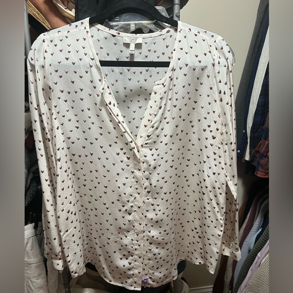 Joie Silk Heart Patterned Cream Blouse